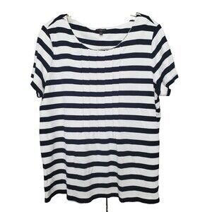 Talbots Woman Black & White Striped Pintucked Short Sleeve Knit Blouse Size 1X